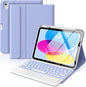 MoKo iPad 11th/10th Generation Case with Keyboard 2025/2024, 7 Colors Backlight & Multi-Touch Trackpad, Detachable Keyboard Folio Stand Cover with Pencil Holder, Lavender Purple
