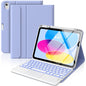 MoKo iPad 11th/10th Generation Case with Keyboard 2025/2024, 7 Colors Backlight & Multi-Touch Trackpad, Detachable Keyboard Folio Stand Cover with Pencil Holder, Lavender Purple