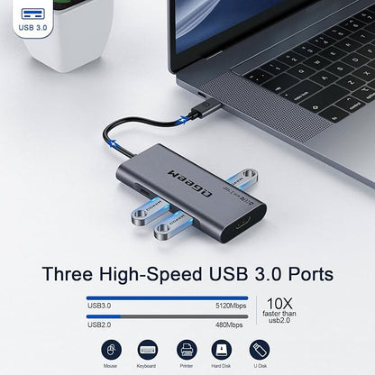 USB C Hub, QGeeM USB 4k to HDMI Adapter, 7 in 1 USB-C Dongle with 100W PD,USB 3.0, Card Reader, Compatible for MacBook iPhone 15/16 Ipad Pro max,Chromebook Laptop USB Type C Dock-Classic Grey