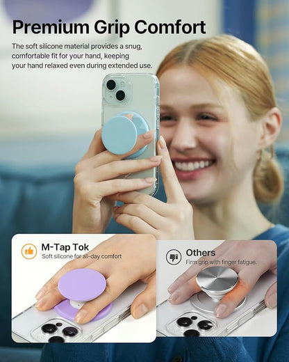 Sinjimoru for MagSafe Phone Grip, Soft Silicone Magnetic Finger Grip for iPhone 16/15/14/13/12, Comfortable One-Touch Holding, M-Tap Tok Black