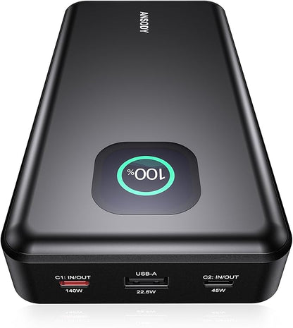 140W Power Bank, 25000mAh Laptop Portable Charger with Smart Digital Display, PD3.1 Fast Charging Battery Pack for MacBook Dell XPS iPad Tablet Steam Deck iPhone 17-12 Series Samsung Switch and More
