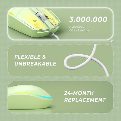 seenda Wired Mouse - USB Computer Mouse Wired with RGB Backlit Optical LED Mouse with Attached USB Cord for Laptops Notebooks Chromebook - Green