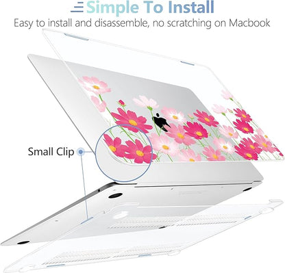MEEgoodo for MacBook Air 13 inch Case 2021 2020 2019 2018 Released A2337 M1 A2179 A1932 with Touch ID, Plastic Hard Shell & Keyboard Cover Compatible with MacBook Air Case 13.3,Bright Pink Flowers