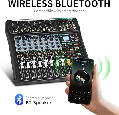 XTUGA 8 Channel Audio Mixer Sound Board Mixing Console, Audio Interface PC USB Bluetooth with 48V Phantom Digital Effect for DJ Live Recording Studio Karaoke(CT80)