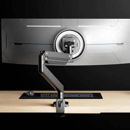 Pixio PS2S Titan Black Ultrawide Mega Heavy-Duty Premium Single Monitor Arm Stand fits up to 57 inch Monitors Holds up to 59.4lbs VESA Compatible Integrated Cable Management