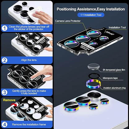 for Samsung Galaxy S25 Ultra Camera Lens Protector, Individual Metal Ring Tempered Glass Lens Cover, [Strong Adsorption] Scratch Resistant Ultra-Thin HD Clear Lens Cover, 1 Set-Colorful Ring