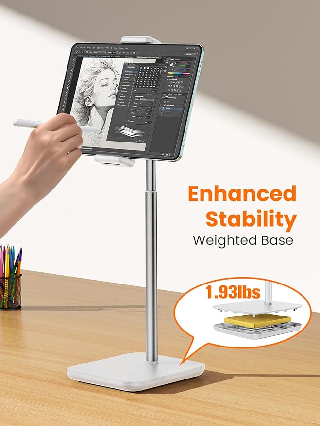 tounee Portable Monitor & Tablet Holder Stand, 4.4lb (2kg) Holding Strength, Height Adjustable Up to 18.11", Ideal for 4.7"-16" Devices (15.6" Portable Monitors, iPad, iPhone, Kindle)-White
