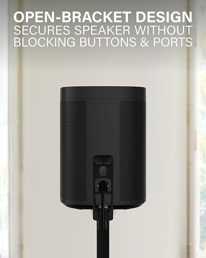 SANUS Adjustable Height Wireless Speaker Stands Designed for Sonos One, One SL, and Play:1 - Tool-Free Adjustment up to 16" and Built-in Cable Management (Black)