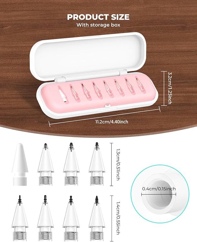 8-Pack Carbon Fiber Replacement Tips for Apple Pencil Pro/2nd/1st Gen/USB-C, Upgraded Nibs for Bare Screen & Tempered Glass with Storage Case - Pink