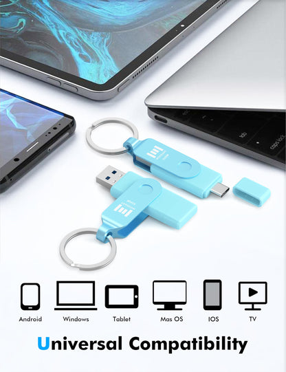 MOSDART 512GB USB C and A 3.2 150MB/s Dual Flash Drive with Keychain, Blue