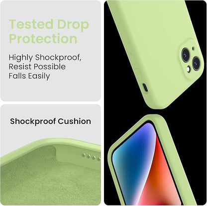 FireNova Designed for iPhone 13 Case, Silicone Upgraded [Camera Protection] Phone Case with [2 Screen Protectors], Soft Anti-Scratch Microfiber Lining Inside, 6.1 inch, Tea Green