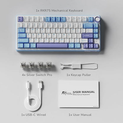 RK ROYAL KLUDGE R75 Mechanical Keyboard Wired with Volume Knob, 75% Custom Gaming Keyboard Gasket Mount RGB Backlit with Software, Cherry Profile, Hot Swappable Silver Switch, PBT Keycaps