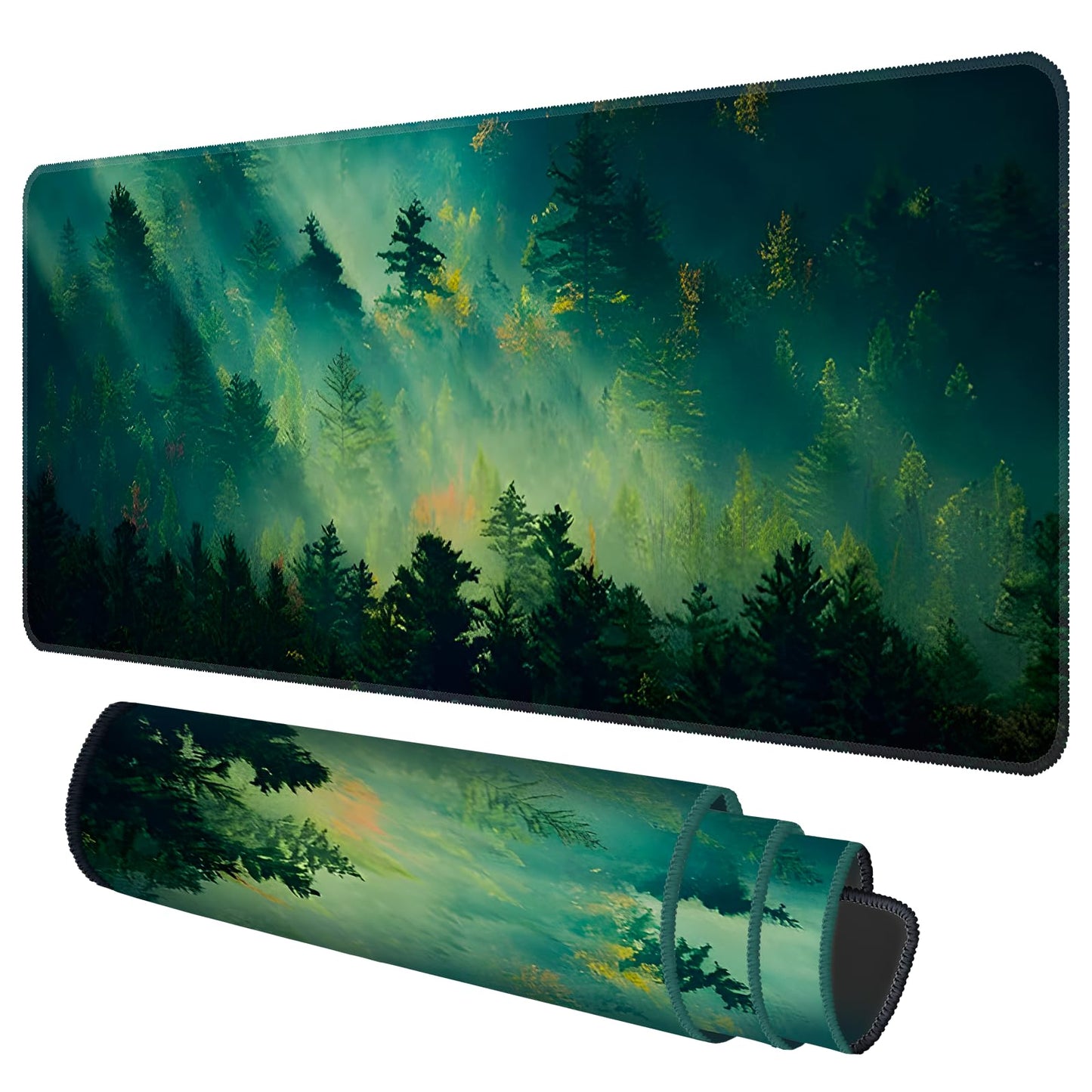 Galdas Mouse Pad,Office Desk Mat Large Gaming Keyboard Pad Durable Stitched Edges Washable Smooth Surface Control & Accuracy Extended Computer Mouse Mat (31.5X11.8In)-Green Forest…