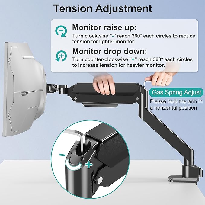 MOUNT PRO Heavy Duty Monitor Arm for 49 inch Ultrawide Screen up to 44 lbs, Single Desk Computer Mount Curved Monitor Stand for Samsung Odyssey G9, Adjustable Gas Spring VESA Mount 75x75 100x100