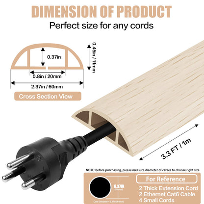 Floor Cord Cover Cavity 0.8"x0.37" Self Adhesive Cord Hider, 3.3FT Low Profile Cable Management, Extension Strip Protector for Wires, Prevent Cable Trips for Offices, Gyms, Exhibitions (Yellow Wood)