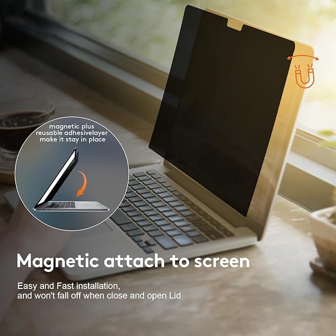 Magnetic Privacy Screen for MacBook Air 13.6 inch (2022-2025, M2, M3, M4), Model A2681, A3113, A3240, Removable Screen Protector, Blue Light Blocking, Anti Glare Protector and Privacy Filter Shield