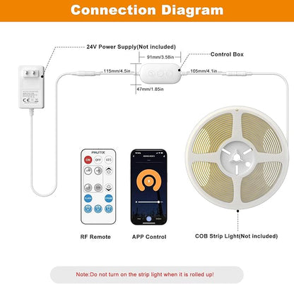 PAUTIX RF WiFi Smart Remote Dimmer for Single Color LED Strip Lights,Compatible with Alexa and Google,14-Key Wireless Remote,DC 12-24V Controller for 3528/2835/5050/COB LED Strip Light