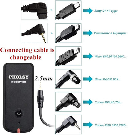 PHOLSY Wireless Timer Remote Release Control with Intervalometer and HDR for Olympus E-M1, E-M5 II, E-M5, E-M10 II, PL8, PL7; for Panasonic S5, S1H, S1RM, S1, G95, G91, G90, G9, FZ10002, GH5, GH6