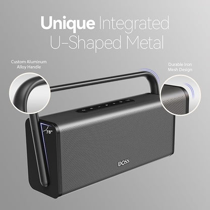DOSS SoundBox XL Pro Bluetooth Speaker with 50W Powerful Stereo Sound, Extra Bass,16H Playtime, Integrated Metal Body, Aluminum Alloy Handle, Portable for Home, Office, Backyard, Camping