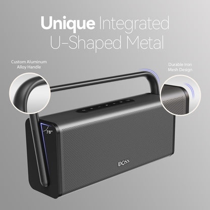 DOSS SoundBox XL Pro Bluetooth Speaker with 50W Powerful Stereo Sound, Extra Bass,16H Playtime, Integrated Metal Body, Aluminum Alloy Handle, Portable for Home, Office, Backyard, Camping