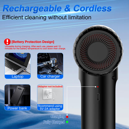 Compressed Air Duster, 100000RPM Handheld Car Vacuum/Air Blower& Pump, 3 Gear Adjustable Electric Air Duster/Car Vacuum Cleaner, Keyboard Duster with LED Light-10 Kits Air Blower for Computer(Black)