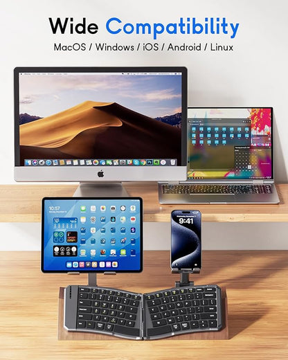 MoKo Ergonomic Foldable Keyboard, Split Portable Folding Bluetooth Keyboard for Business Travel, Ultra Slim Rechargeable Wireless Keyboards for iOS/Android/Windows Tablet PC Smartphone