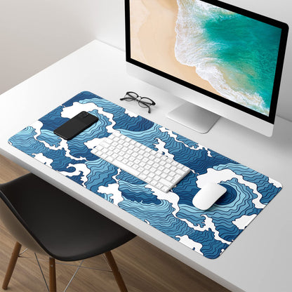 Atufsuat Extended Gaming Mouse Pad, Japanese Blue White Wave Mousepad, XL Large Mouse Mat Desk Pad 30 x 14 Inch, Waterproof Anime Mouse Pad with Stitched Edges and Non-Slip Base for Office Gaming