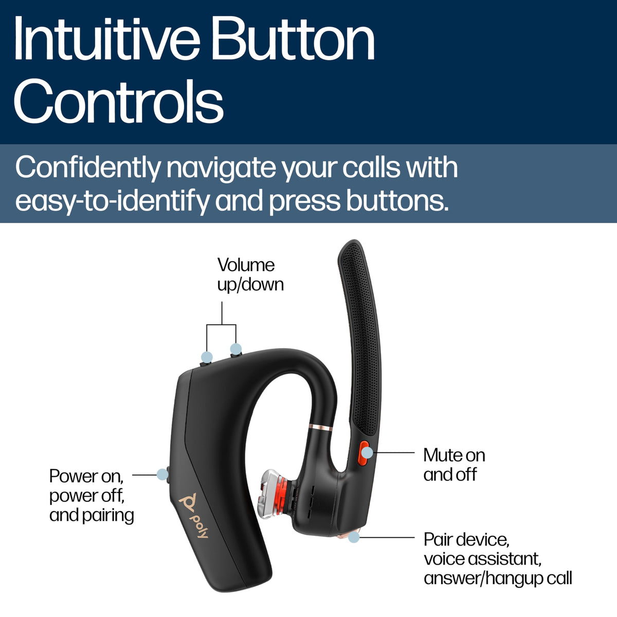 Poly Voyager Legend 50 UC Bluetooth Headset with Charging Case - 4 Noise-Canceling Mics, AI NoiseBlockAI & WindSmart Tech - Bluetooth Headphones with Mic, Smart Call Controls, All-Day Comfort