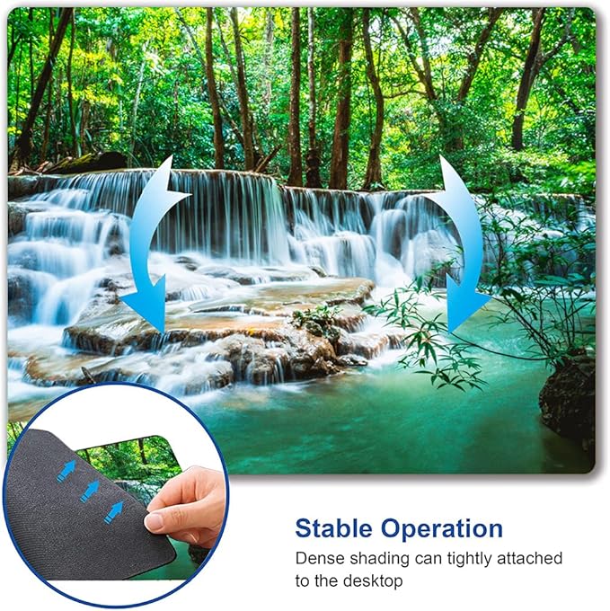 Mouse Pad, Forest Waterfall Natural Scenery Mouse Pad Custom Design, Square Waterproof Mouse Pad Non-Slip Rubber Base MousePads for Office Laptop, 9.5"x7.9"x0.12" Inch(Green Forest Waterfall)