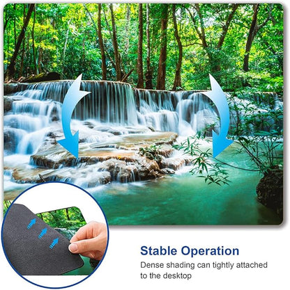 Mouse Pad, Forest Waterfall Natural Scenery Mouse Pad Custom Design, Square Waterproof Mouse Pad Non-Slip Rubber Base MousePads for Office Laptop, 9.5"x7.9"x0.12" Inch(Green Forest Waterfall)