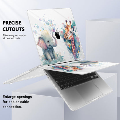 Lepeoac Case for MacBook Pro 13 inch Case M2 2022-2016 A2338 M1 A2251 A2289 A2159 A1989 A1708 A1706, Plastic Hard Shell + Keyboard Cover + Dust Plug - Elephant & Giraffe