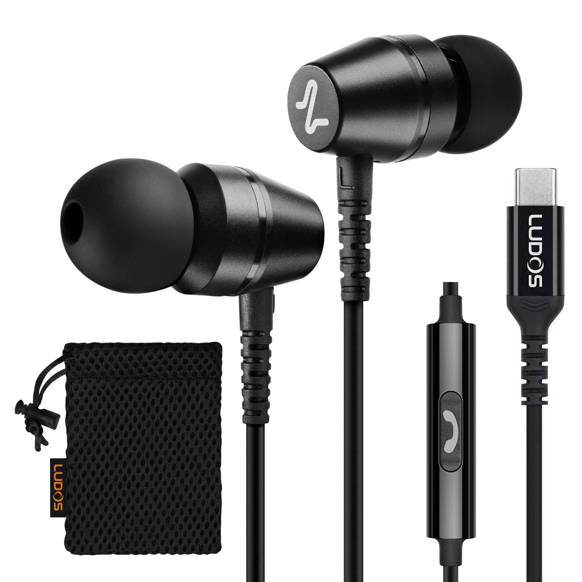 LUDOS OMNITONE Wired Earbuds in-Ear Headphones, 5 Year Warranty, Earphones with Microphone, 3.5 mm Jack Corded Ear Buds, Videoconference for iPhone, Samsung, Laptop, Kids, School Students - Red