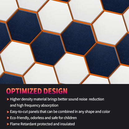 Mollywell Hexagon Acoustic Panels, High Density, Soundproofing, Decorative Noise Reduction Felt Wall Tiles for Ceilings, Home Office & Gaming Room (Deep Brown), 14x12x0.4 Inch