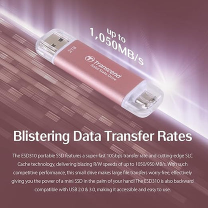 Transcend 512GB External SSD, Up to 1,050MB/s, Dual USB Flash Drive for iPhone&iPad&Mac, Windows&Android, Tablet&PC, Smart TV, USB 3.2 Gen 2 Thumb Drive Photo Stick, 2-in-1 Type C &Type A Memory Stick