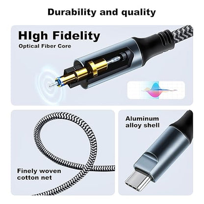 Kumiho Braided USB C to Optical Audio Cable 10Ft USB C to Toslink Optical Cable with Gold-Plated Connector for TV/Soundbar, Sony PS5,Speakers & Home Theater Systems