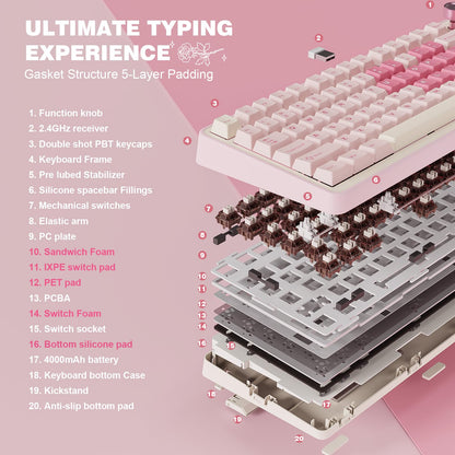 YUNZII B75 PRO 75% Wireless Mechanical Keyboard (Pink, Cocoa Cream V2)
