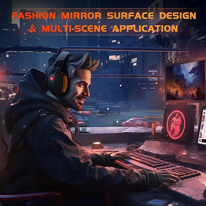 2.4GHz Wireless Gaming Headset for PS5, PS4 Fortnite & Call of Duty/FPS Gamers, PC, Nintendo Switch, Bluetooth 5.3 Gaming Headphones with Mic, Stereo Sound, Red Light -BlackRed