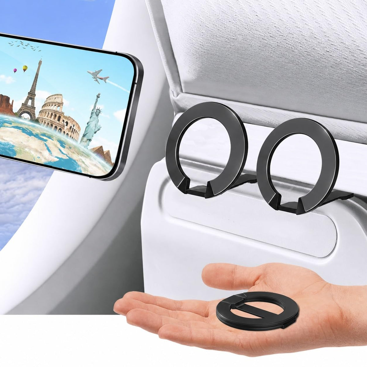 Mini 2-Pack Airplane Phone Holder, Must-Have Plane Phone Mount, Black