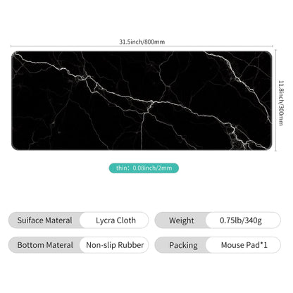 Dynippy Thin Extended Gaming Mouse Pad （31.5 * 11.8 * 0.08 inch） with Stitched Edges Large Mousepad Long XXL Keyboard and Mouse pad Desk Mat for Gaming Office & Home - Black White Marble