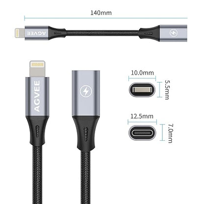AGVEE 4 inch USB-C Female to Lightning Male Adapter, 30W Fast Charging Charger Converter for iPhone 14 13 12 11 Airpods iOS Device Carplay, Not for Audio, Dark Gray
