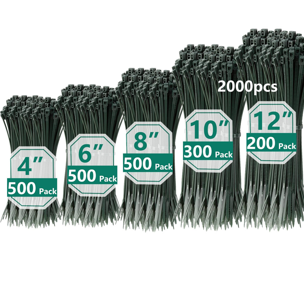 MasiStranth 800 PCS Black Zip Ties Assorted Sizes 8+12+14+18 Inch Self-locking Nylon Cable ties Heavy Duty Outdoor, UV Resistant Wire Straps for Home Office Garden Workshop Indoor Outdoor Fence
