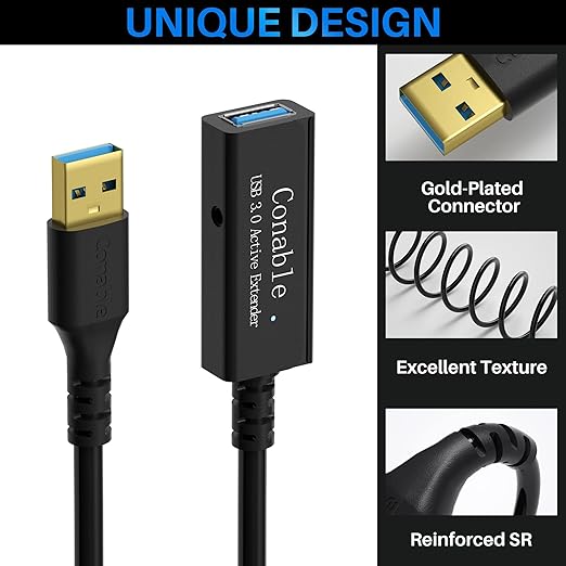 USB 3.0 Active Extension Cable 40 Feet, Long USB Type-A Male to Female Extender Cord, Built-in 2 Signal Booster Smart Chips, 5Gbps Transfer, for Printer, Xbox, Webcam, VR, Hard Drive, USB Hub and More