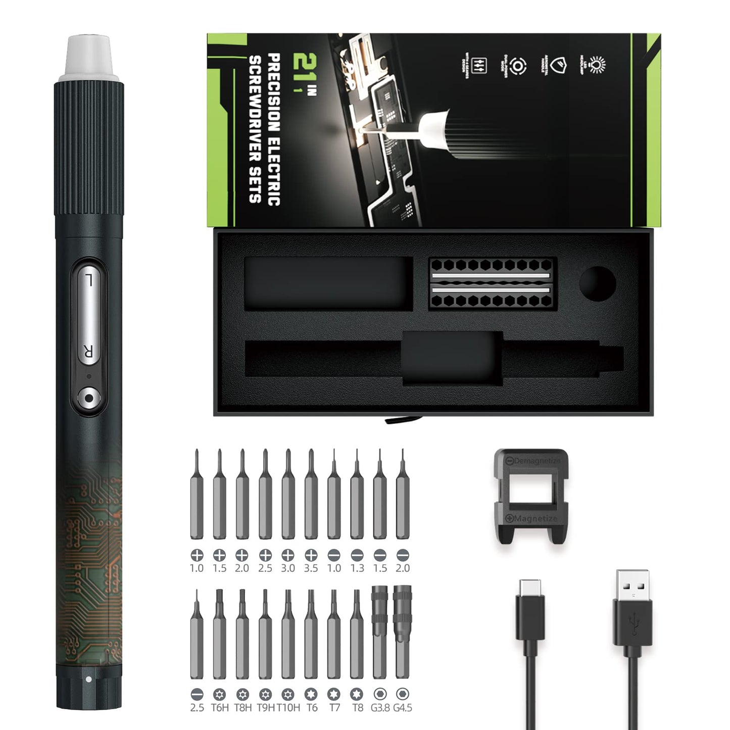 Mini Electric Screwdriver,JAKEMY Adjustable Torque Power Screwdriver Dual-mode Cordless Magnetic Precision Torx Screwdriver Bit Repair Tool kit USB Rechargeable with LED light for Electronics Consoles