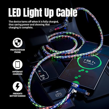 4 in 1 Charging Cable Fast Charging 66W, USB C Cable 3.3 FT Chubby USB A/C to C/L Multi Charging Cable with Light for iPhone 16/15/14/13 Series/MacBook/iPad Pro/Samsung