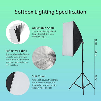 PioneerWorks Photography Lighting kit with Backdrops, 8.5ftx10ft Backdrop Stand, 5 tripod stands and Bulb, Umbrella Softbox Continuous Lighting, Photo Studio Equipment for Portrait Product Photo Shoot
