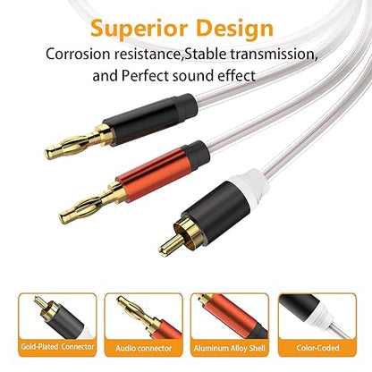 HOSONGIN RCA to Banana Plug Speaker Cable 10 Feet -2 Pack, Gold-Plated Dual-Shielding Hi-Fi Stereo Cable for Home Theater/Amplifier/Subwoofer/Speaker/Audio Receiver/Vinyl Record Player/SoundBar