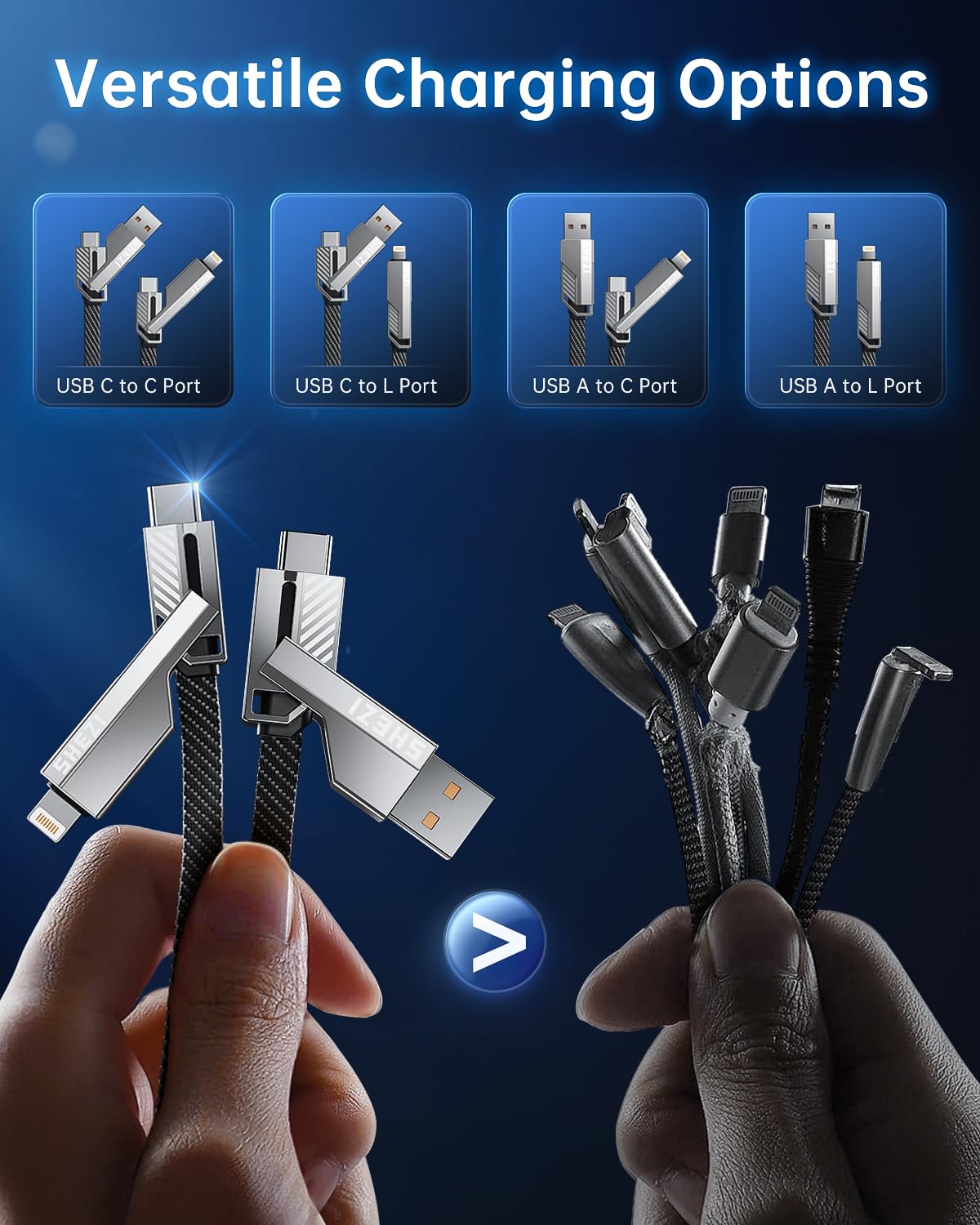 240W 4 in 1 USB C to Lightning Cable, Super Fast Charging & Data Transfer