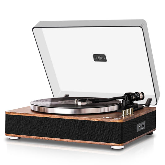 LP&No.1 Vinyl Record Players, Bluetooth Turntable with Built-in Speakers & Phono Preamp, High Fidelity Belt Drive 33/45 RPM with Magnetic Cartridge, USB Recording & Playback, Pitch Control, Auto Off