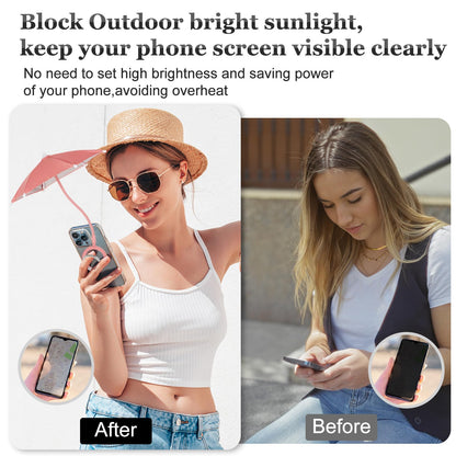 Magnetic Umbrella Phone Stand for Sun Protection,Adjustable Sun Shade Shield for iPhone 16/15/14/13/12 Pro Max,Samsung & Google,Detachable Ring Stand,Heat-Resistant Design,Car Mount Compatible, Pink