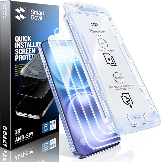 SMARTDEVIL 2 Pack for iPhone 16 Plus/iPhone 15 Plus Screen Protector, 9H Hardness Military Grade Shatterproof, HD Clear Tempered Glass with Auto Dust-Elimination, Bubble Free, Easy Installation